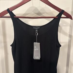 NWT EILEEN FISHER $98 Solid Black Stretch Silk Jersey Tank Top Petite PL/PG